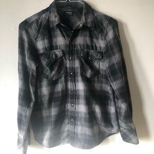 ❤️Talula Aritzia Plaid Flannel Pearl Snap Button Shirt Western Grey Black Cotton